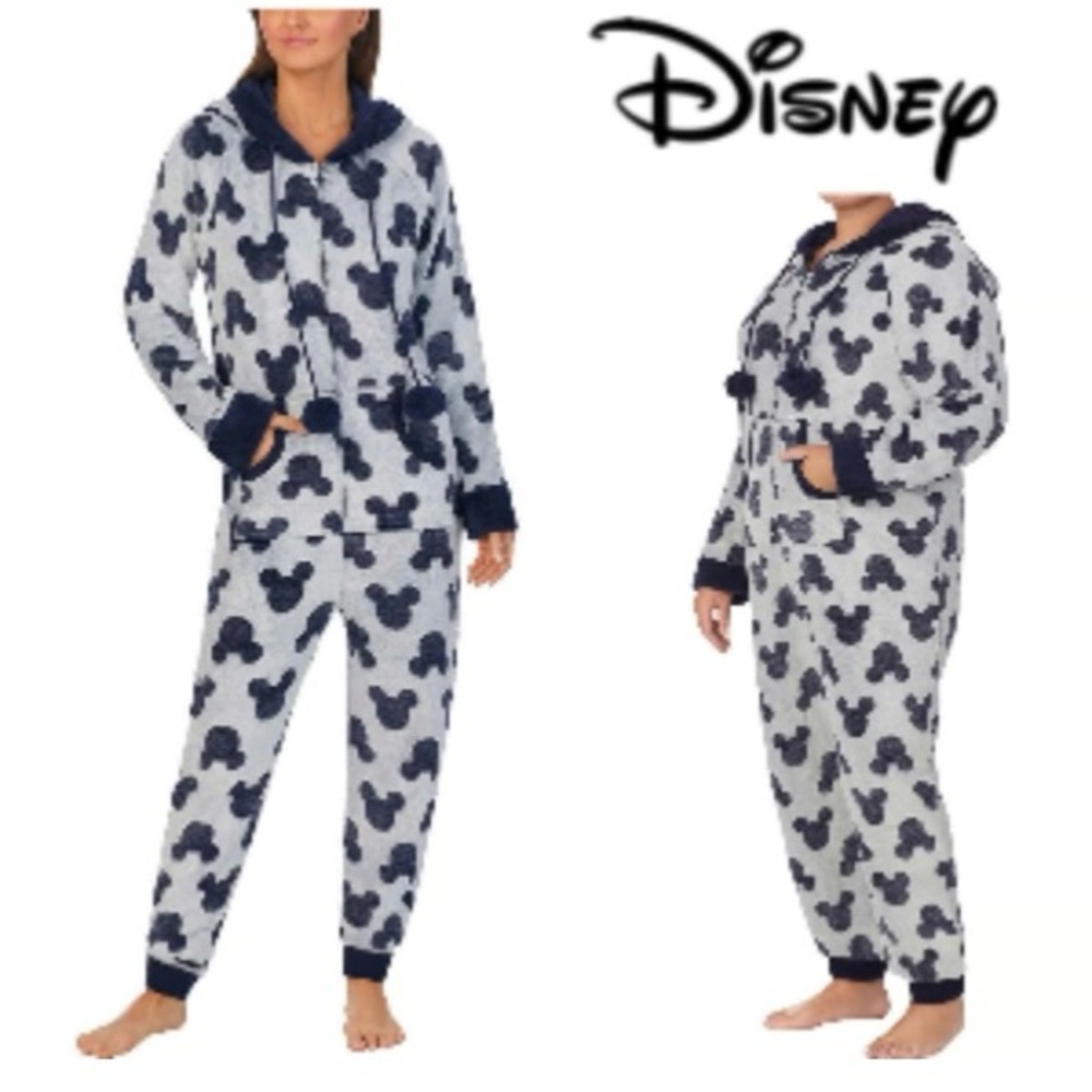 Costco Disney Mickey Minnie Mouse Ladies Fleece Hoodie Oneseis Pajama size Small
